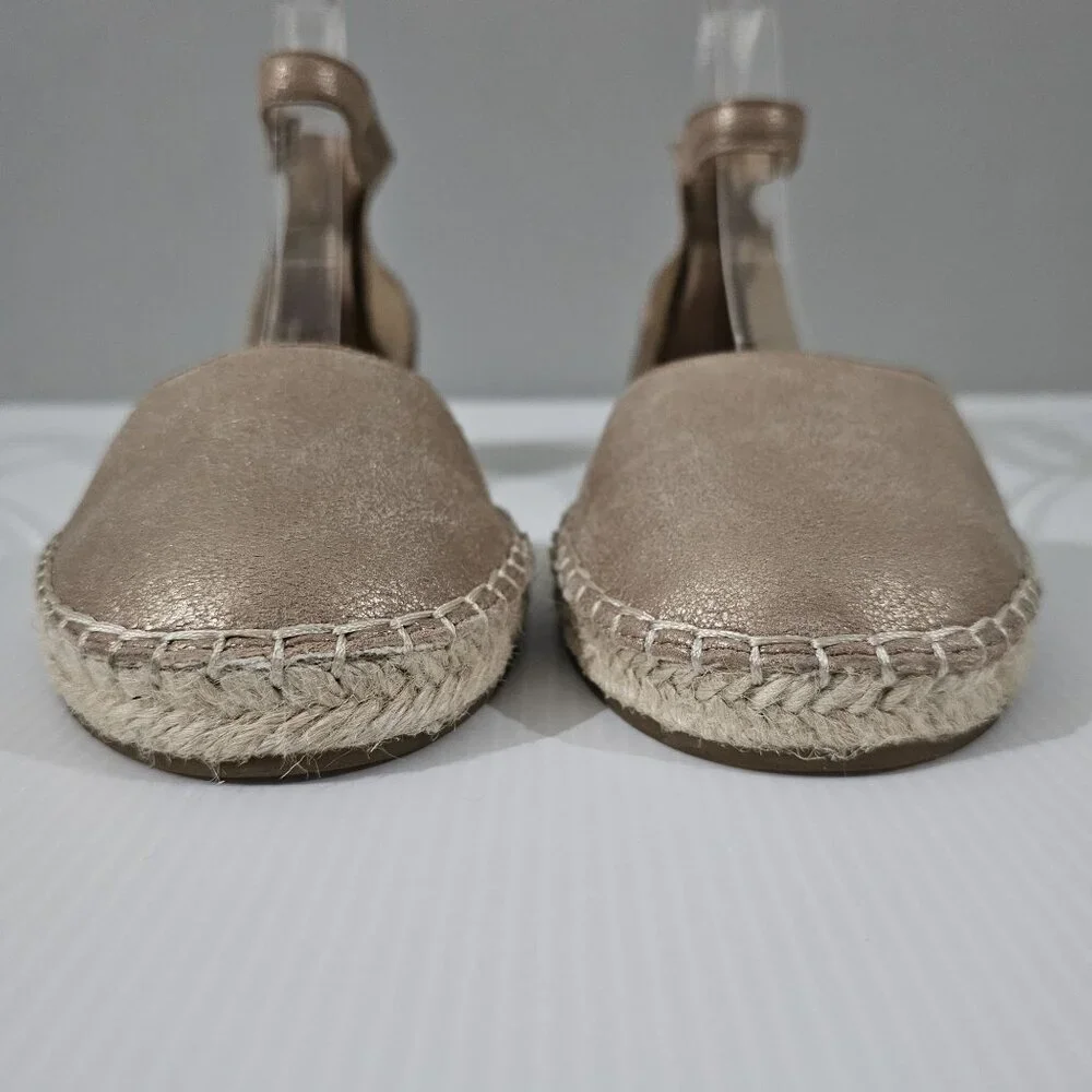 Eileen Fisher Lala Flat Espadrille Womens 8.5 Tan Metallic Leather Sandal NEW